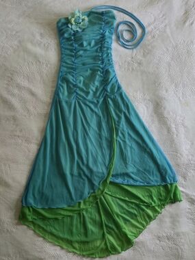My Michelle Teal Lime Green Fairycore Asymmetrical Halter Strap Dress Size S